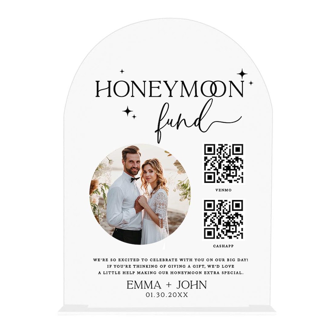 Custom Honeymoon Fund QR Code Sign, Acrylic Wedding Photo Display - Etsy
