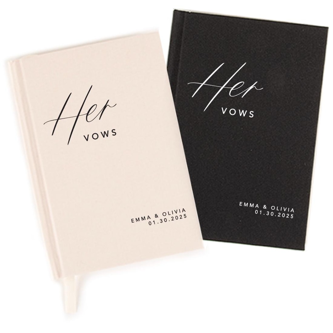 Personalized Linen Vow Books, Her and Her, Lesbian Wedding Gift - Pink, Pink