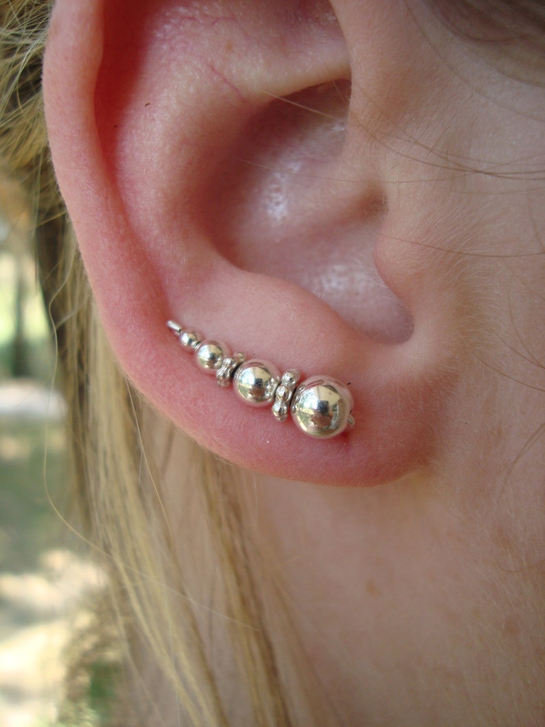 Sterling Silver Beaded Ear Art Pins Etsy