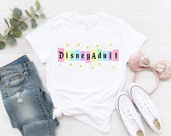 DisneyAdult colorful block text T-Shirt | retro pastel typography, theme park fan