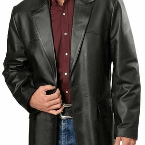 Men’s Black Leather Blazer Genuine Soft Lambskin 2 Button Jacket