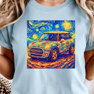 Artistic Mini Cooper T-Shirt | Mini Cooper Lover, Unisex Fashion, Van Gogh Style, Cool Graphic Shirt, Mini Cooper Birthday, Mini