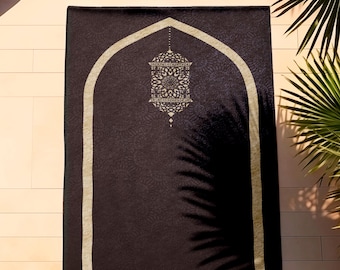 Velvet Islamic Prayer Rug, Modern Seccade, Muslim Gift