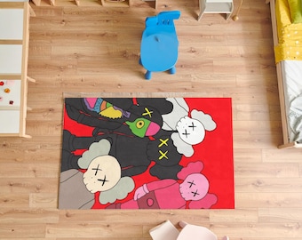 Tapete inspirado em KAWS, desenho animado, arte pop, tapete de designer.