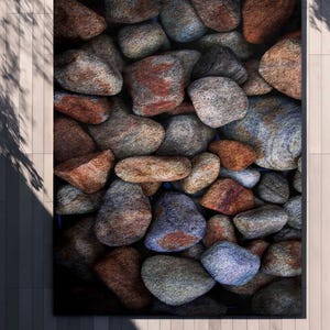 Realistic River Rock Rug – Natural Stone Pattern Carpet for Zen Room, Spa Decor or Organic Earthy Style Interior Design for Living Area