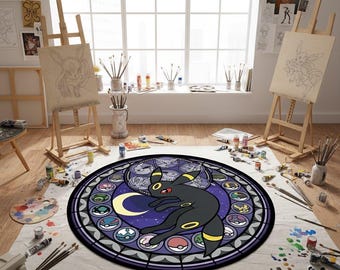 Umbreon Rug, Stained Glass Anime, Non-slip Velvet Floor Mat