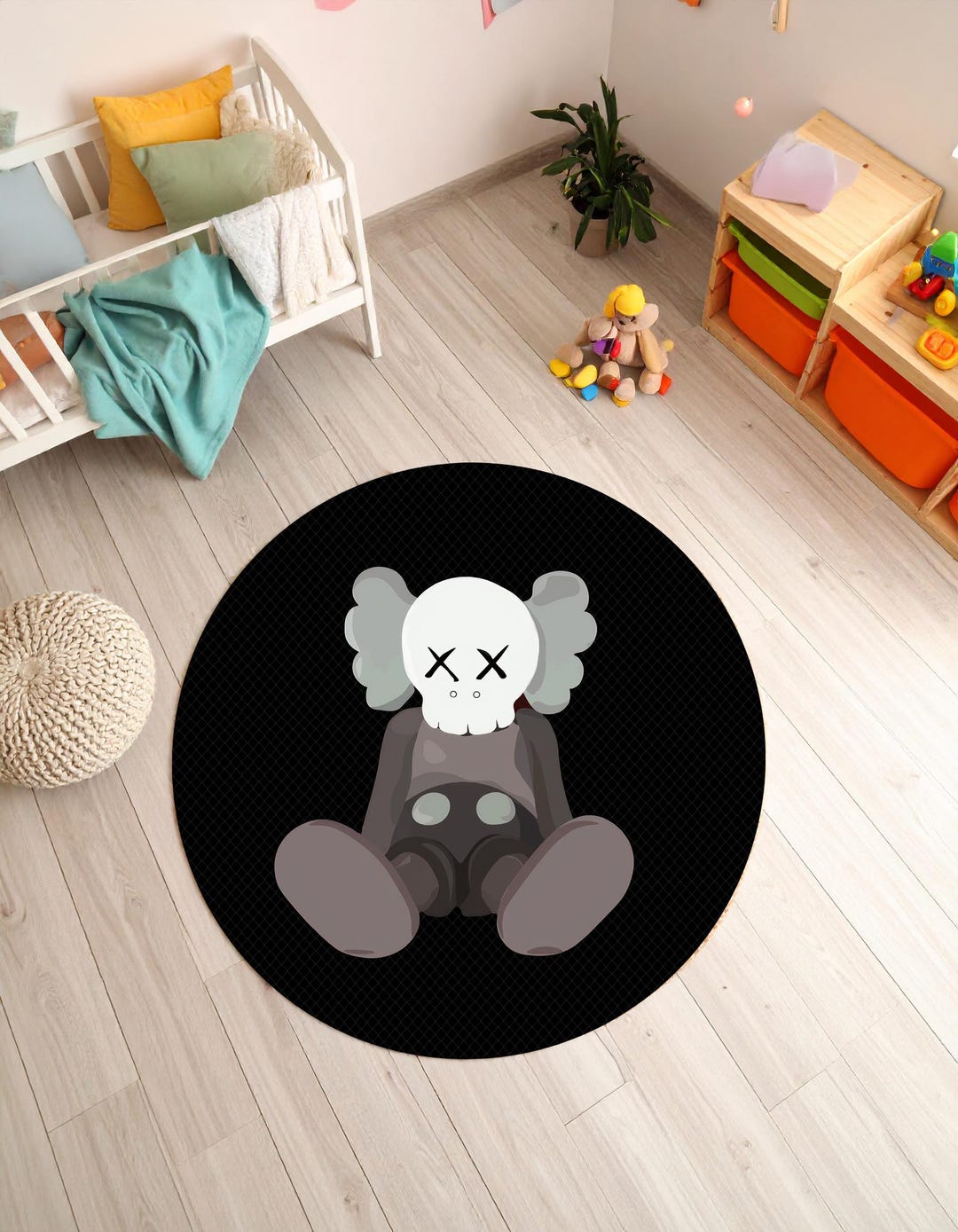 Kaws Rug Pink Kaws Inspired Round Rug – Modern Pop Art Nursery Carpet - Etsy