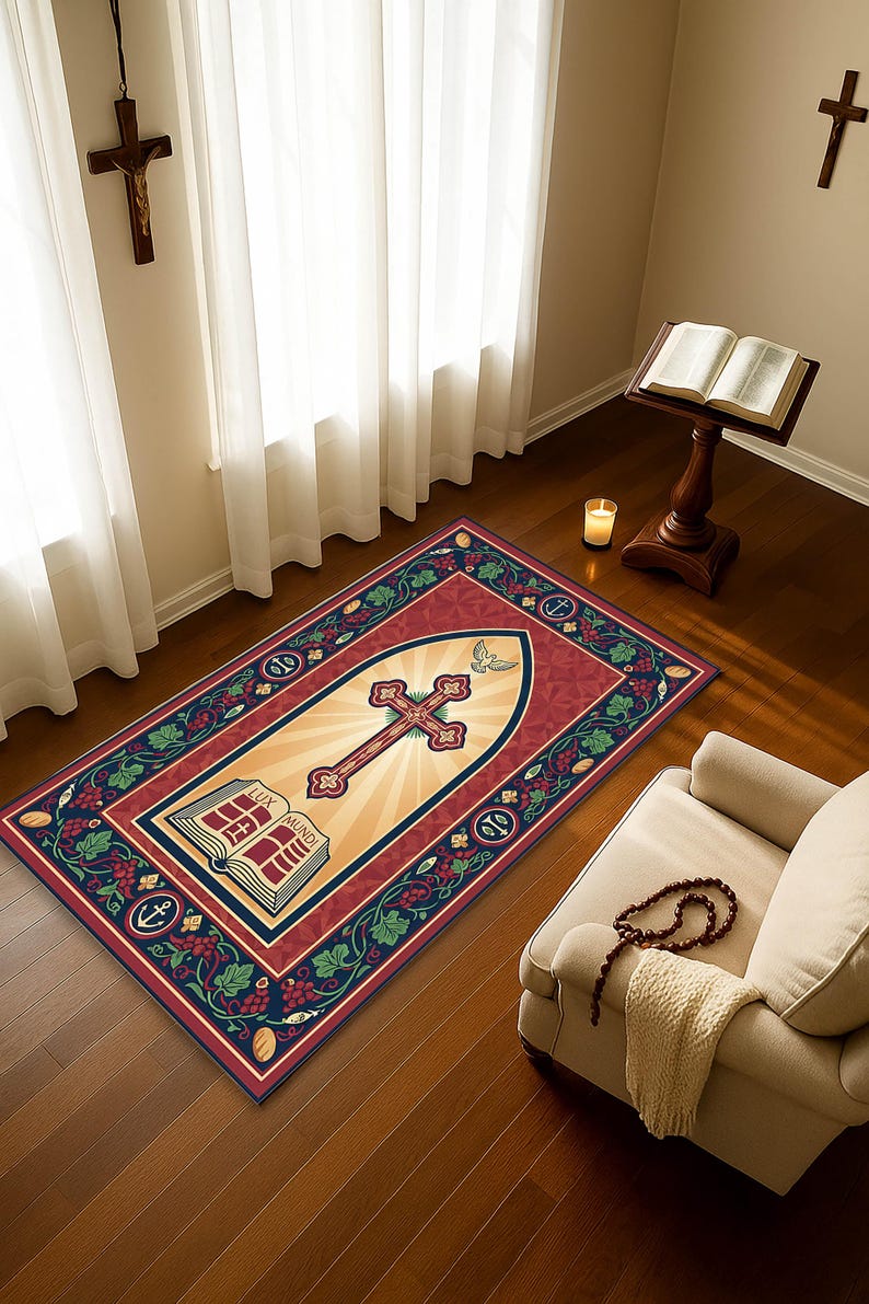 Reformation Rugs Christian Cross Prayer Rug – Lux Mundi Bible & Dove Design - Etsy