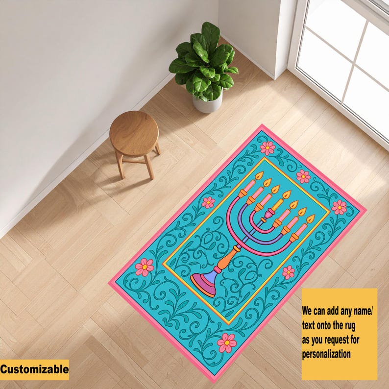 Judaica Rug Jewish Prayer Rug, Menorah & Lion Design, Judaica Mat - Etsy