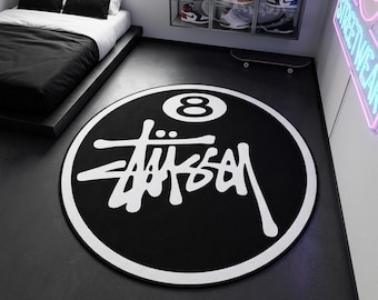 Magic 8-Ball With Script Graffiti Logo Round Rug, Streetwear / Hypebeast Rug for Dorm Room Or Gaming Room, Skaters And Streetwear Fans De...