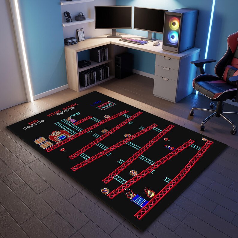 Retro Arcade Hero Area Rug – Classic 8-bit Platformer Carpet for Gaming ...