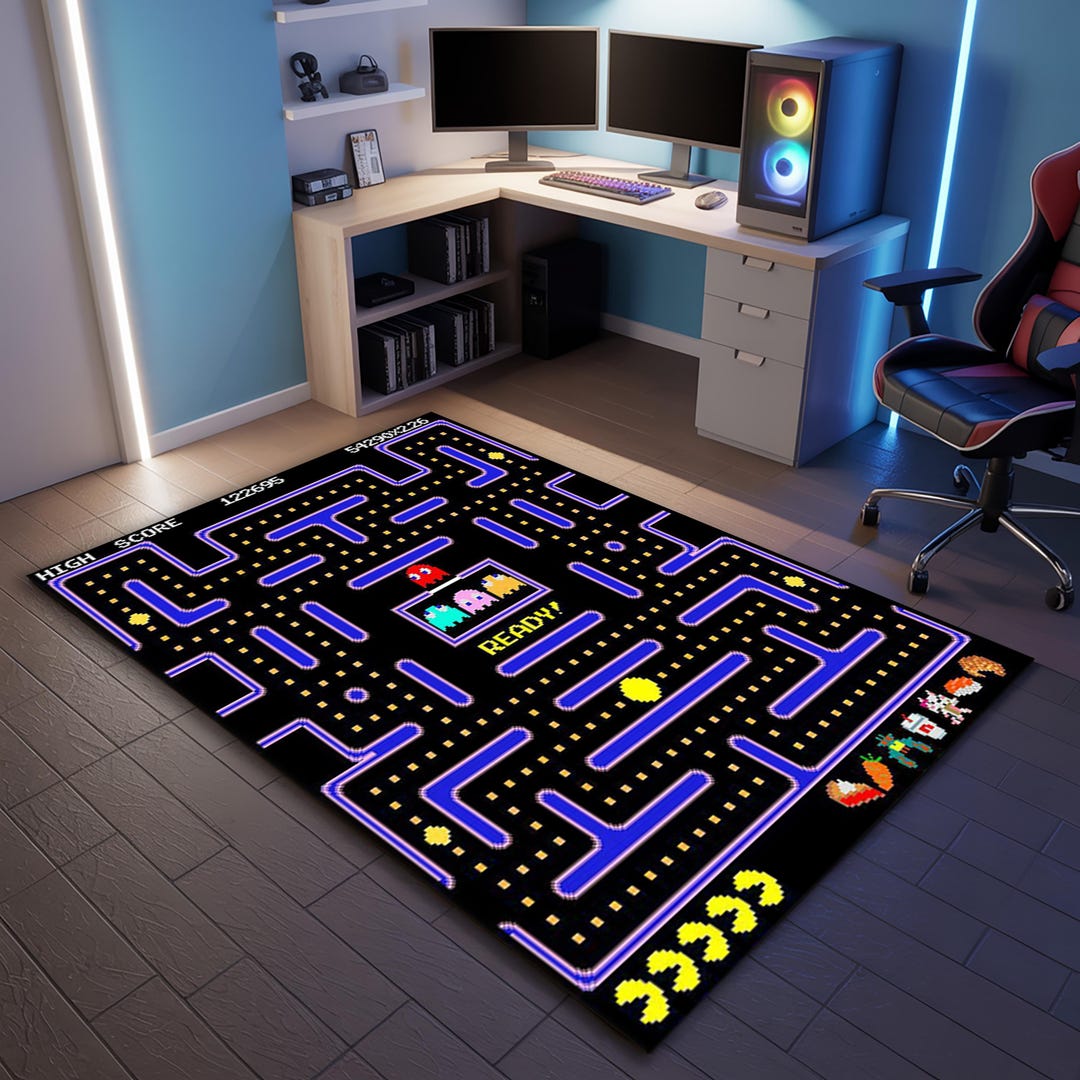 Retro Arcade Maze Rug, 80s Neon Pixel Art, Game Room Decor - Etsy