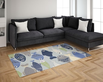 Fish Pattern Rug – Scandinavian Coastal Nursery, Washable
