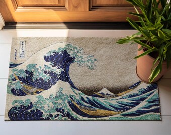 Wave off Kanagawa Doormat, Japanese Art Rug, Ocean Wave Entryway Mat