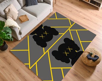 Tapete geométrico moderno cinza inspirado em KAWS, estilo Pop Art.