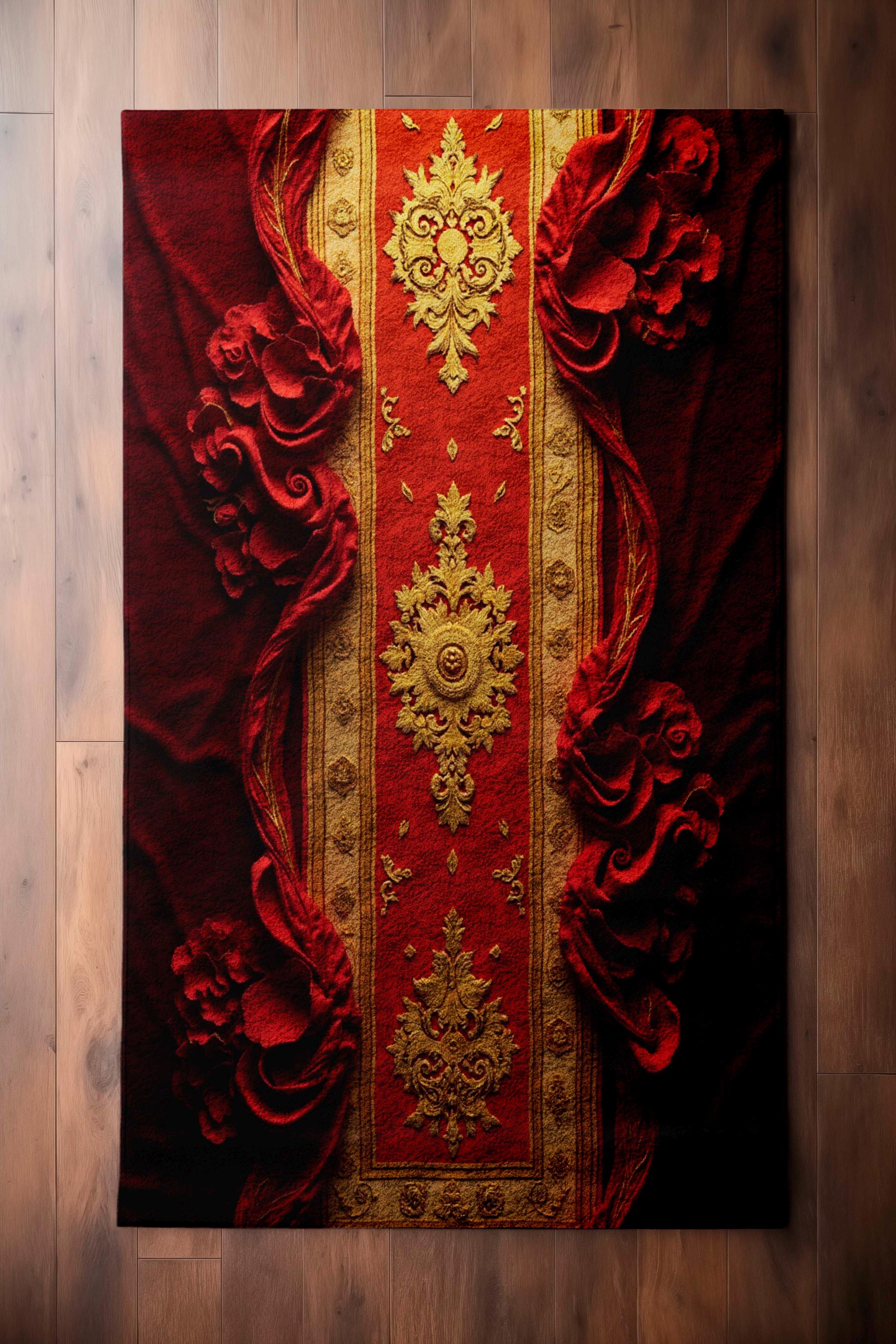 Red and Gold Baroque Runner Rug – Elegant Hallway Carpet - Etsy