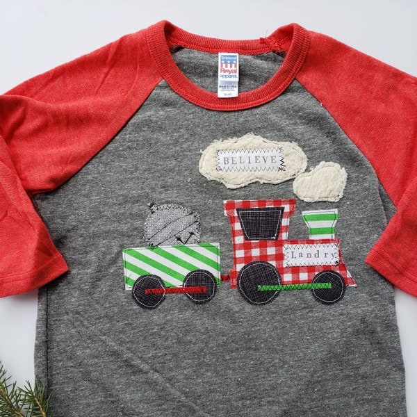 Train Christmas shirt, personalized holiday shirt, believe, bell