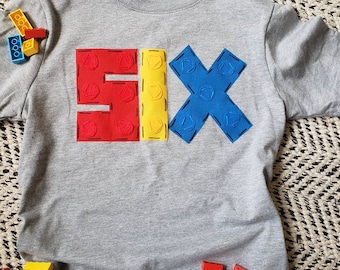 Building Blocks Birthday Shirt: Handmade Felt Block Number Tee
