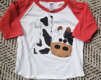 First farm birthday shirt, one, cow, 1st,  t shirt, barnyard, farm theme, boy white