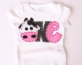 Farm birthday shirt, one, cow, 1st,  t shirt, barnyard, farm theme, girl pink, barn yard, first,