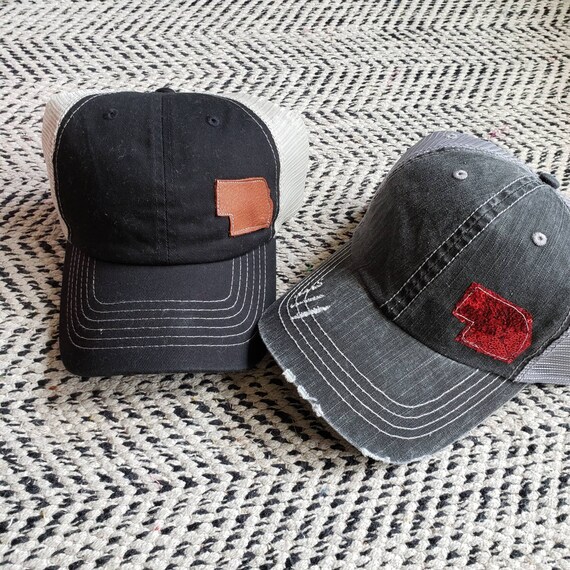 Nebraska State Outline Baseball Hat, Red Hat, Nebraska Christmas Gift