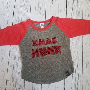 Boy christmas shirt, christmas raglan,shirt, 1st christmas, buffalo plaid, Xmas hunk, Christmas toddler shirt, Christmas children raglan