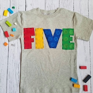 Building blocks birthday shirt, five 5 birthday theme, building blocks