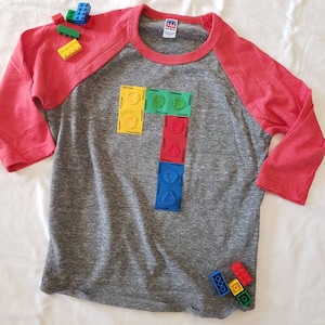 7th Building blocks birthday shirt, 8th, seven, 4th, fifth six 6th birthday theme, building blocks party, raglan