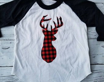 Deer silhouette t shirt, buffalo plaid, deer shirt, tee Christmas shirt