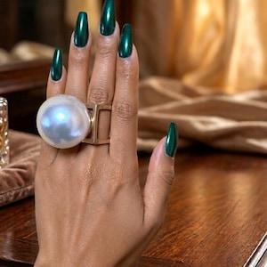 Women's Pearl Ring Chunky Huge Big Round Cube Statement Fashionable Stylish Accessories Jewelry Accessory