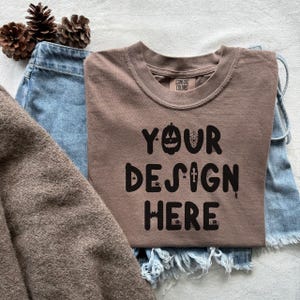 Comfort Colors 1717 Espresso Fall Mockup Comfort Colors Halloween Mockup Fall C1717 Espresso Mockup Folded Tshirt Mockup Flat Lay Brown