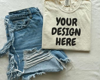 C1717 Ivory Mockup Folded Tshirt Mockup Ivory Comfort Colors Mockup c1717 Lifestyle Mockup Ivory Comfort Colors Shirt Mockup Flat Lay