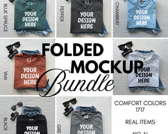 Comfort Colors 1717 Folded Shirt Mockup Bundle c1717 Flat Lay Tshirt Bundle Mockup cc1717 Minimalist Mockup for Shirt Print on Demand Mockup