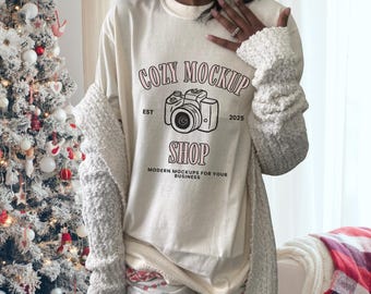 Ivory Christmas Mockup Comfort Colors 1717 Model Mockup Comfort Colors Ivory Mockup Holiday Mockup Christmas CC1717 Mockup Real Model Mockup
