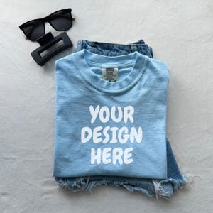 C1717 Chambray Mockup Flat lay Tshirt Mockup Comfort Colors Mockup cc1717 Chambray Mockup Comfort Colors 1717 Blue T-shirt Folded Mockup