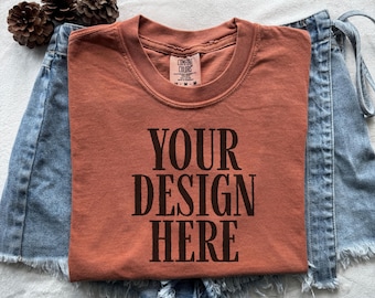 Comfort Colors 1717 Yam Fall Mockup Comfort Colors Halloween Mockup Fall C1717 Yam Mockup Folded Tshirt Mockup Flat Lay Orange