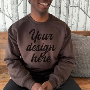 Gildan 18000 Dark Chocolate Mockup Male Model Gildan Sweatshirt Mockup Brown Gildan 18000 Dark Chocolate Mockup Gildan 18000 Crewneck mockup