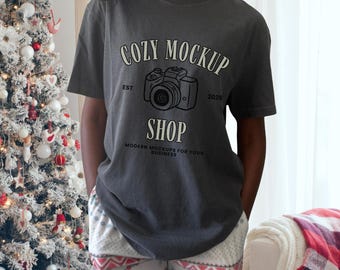 Pepper Christmas Mockup Comfort Colors 1717 Model Mockup Comfort Colors Pepper Mockup Holiday Mockup Christmas 1717 Mockup Real Model Mockup