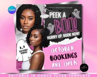 Oktober Buchung Flyer Halloween Flyer Oktober Bücher Offen Halloween Haar Flyer Spooky SZN Flyer Nägel MUA Lash DIY Canva Template
