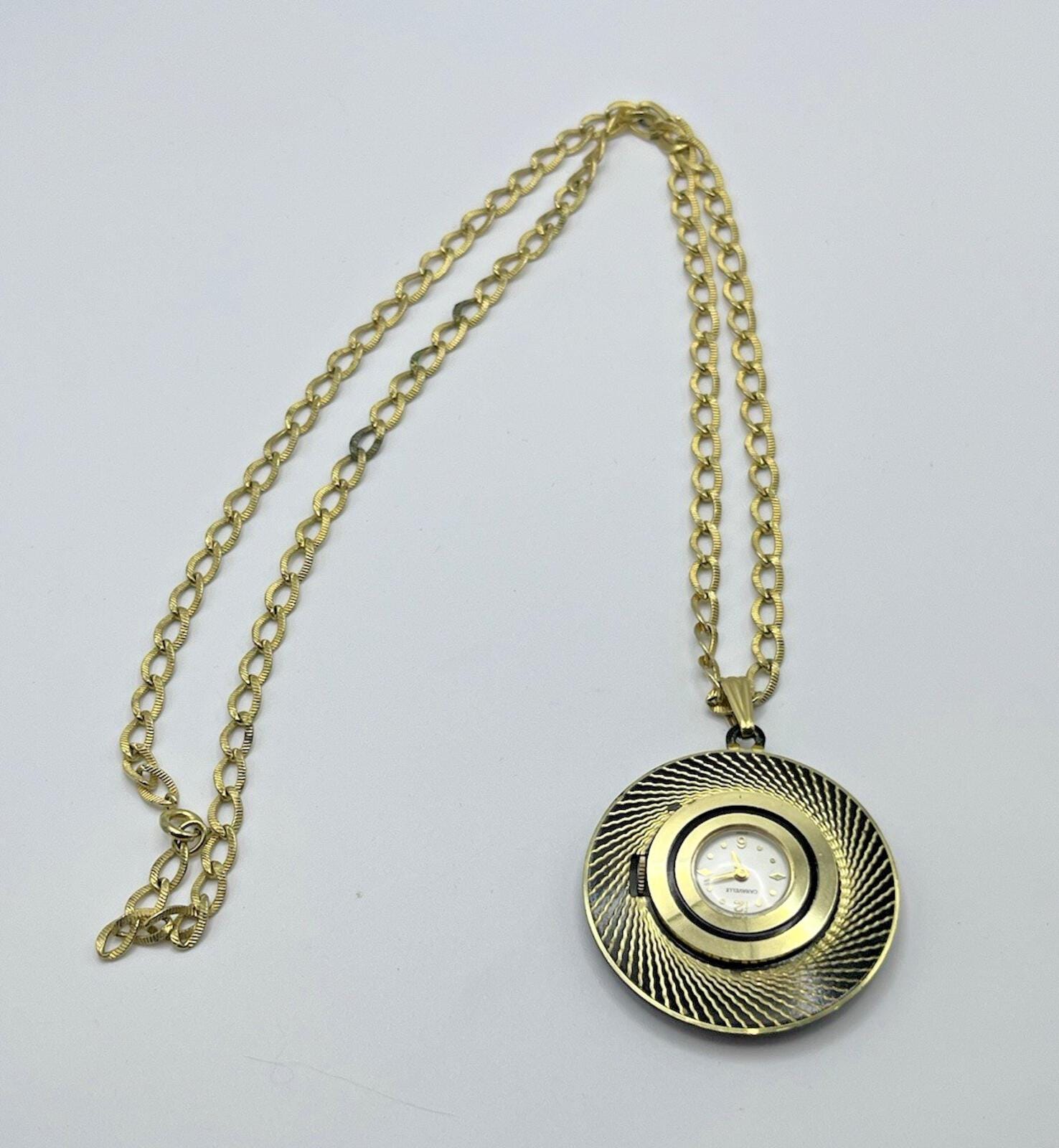Vintage Geneva Rhinestone Ball Pendant Watch Necklace Gold Tone AB Crystal Dome Vintage Pendant Watch Ladies Ilona 1960 main image 4