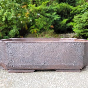 High-fired Bonsai Pot - 9 1/2"x6"x3" - Red/Dark Brown - Cut-Corner Rectangular - Unglazed - Pottery/Ceramics