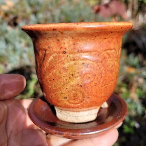 Hooggebakken bonsaipot/orchidee plantenbak - 3" x 3" x 2 1/2" - oranje - handgemaakt aardewerk/keramiek