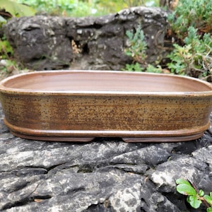 Hooggebakken - 11 3/4" x 8 1/2" x 1 3/4" (30 x 22 x 4,5 cm) - Rechthoekig - Bonsaipot - Handgemaakt aardewerk