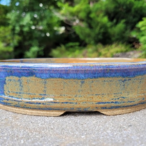 High-fired - Bonsai Pot - 9"x7 1/4"x2" - Purple/Blue/Yellow- Oval- Pottery/Ceramics