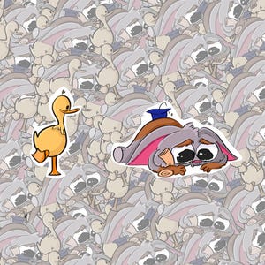 Whimsical Animal Kiss-Cut Stickers - Cute Duck & Sleepy Raccoon, Fun Decor for Laptops, Scrapbooking, Kids&#39; Parties, Gifts