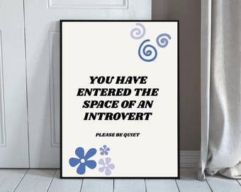 Funny Introvert Poster | 70's Retro 'Please Be Quiet' Sign (Digital Download)