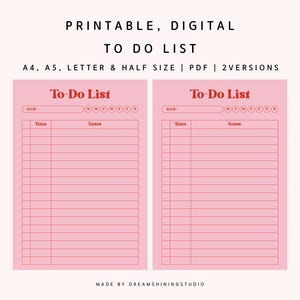 Lista de tareas, planificador digital minimalista rosa, simple y bonito, tamaño carta A4/A5, diario imprimible, seguimiento de objetivos, programador, lista de tareas sencilla