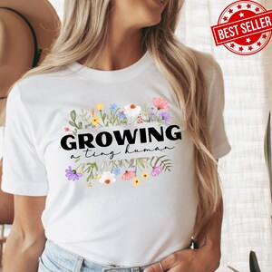 Growing A Tiny Human Shirt, Pregnancy Announcement Shirt, Spring Flower Baby Reveal Maternity Shirt, Funny Mother Shirt, Mother&#39;s Day Shirt