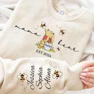 Custom Mama Bear Sweatshirt,Mama Est with Kids Name on Sleeve Sweatshirt, Personalized Mom Sweatshirt, Nana, Grandma, Gigi,Mothers Day