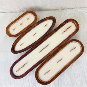 Long Wooden Dough Bowl Candle – Soy Wax Rustic Farmhouse Centrepiece by Candliya